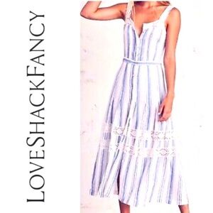LoveShackFancy Dress M Eve Striped Maxi Prairie Dress $295